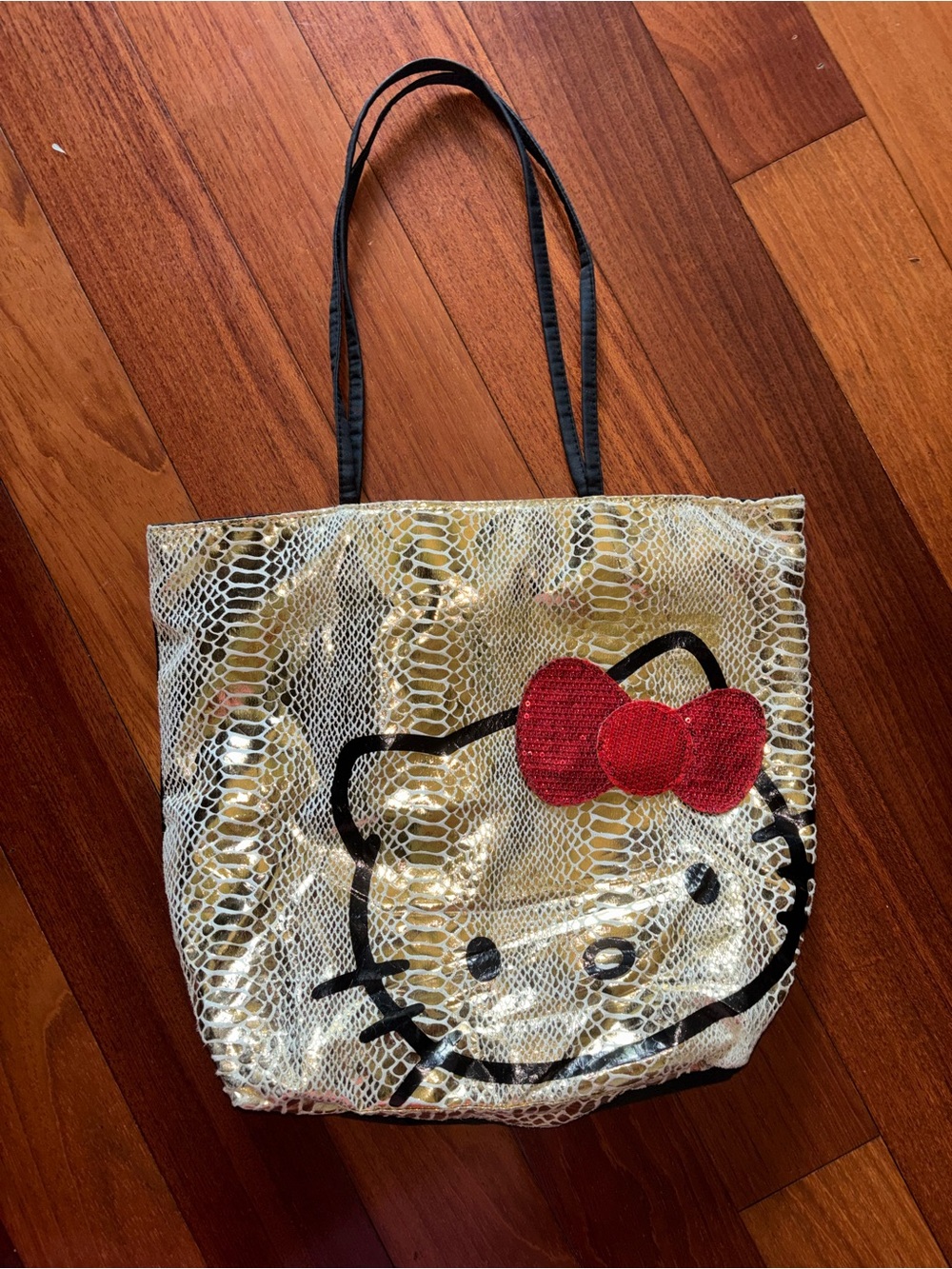 Hello Kitty Gold Sequin Tote with Red Bow